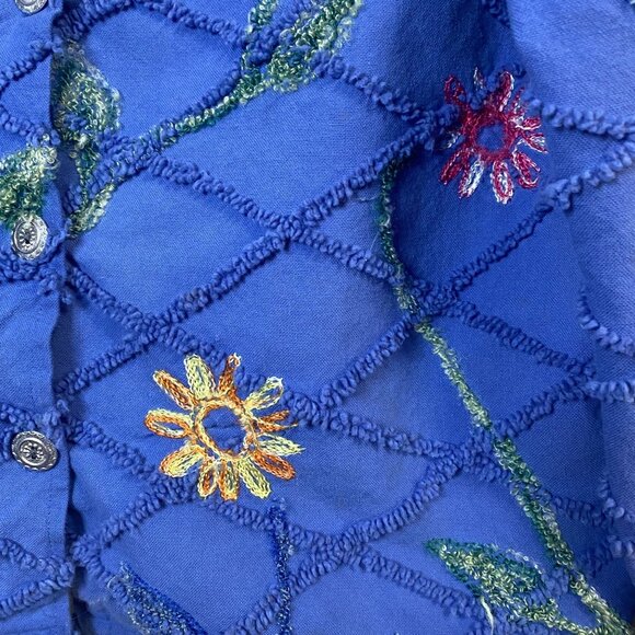 Tantrums Jacket Women's L Blue Floral Vintage Embroidered Flower Button Collared - Picture 5 of 9